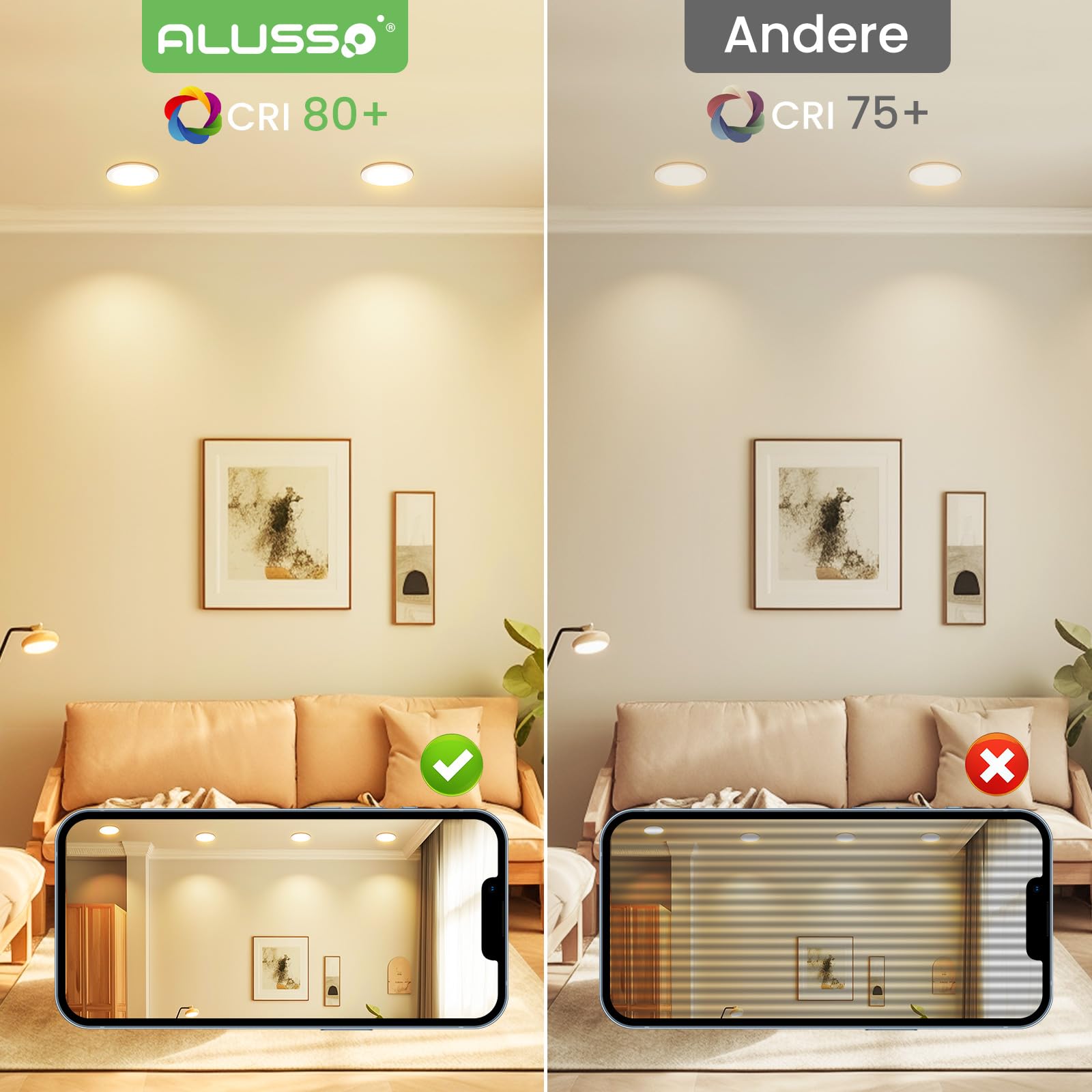 ALUSSO Faretti LED da Incasso per Cartongesso, Ultrasottili 10W IP44 3000K Bianco Caldo Faretti LED Soffitto, AC220-240V, Diametro Foro Ø125-135mm, Rotondo Bianco, Set di 6