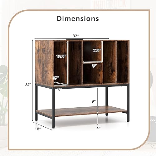 Miniatura 3 de Giantex Soporte para tocadiscos con estación de carga, soporte para tocadiscos con estantes de almacenamiento con capacidad para más de 150 álbumes,