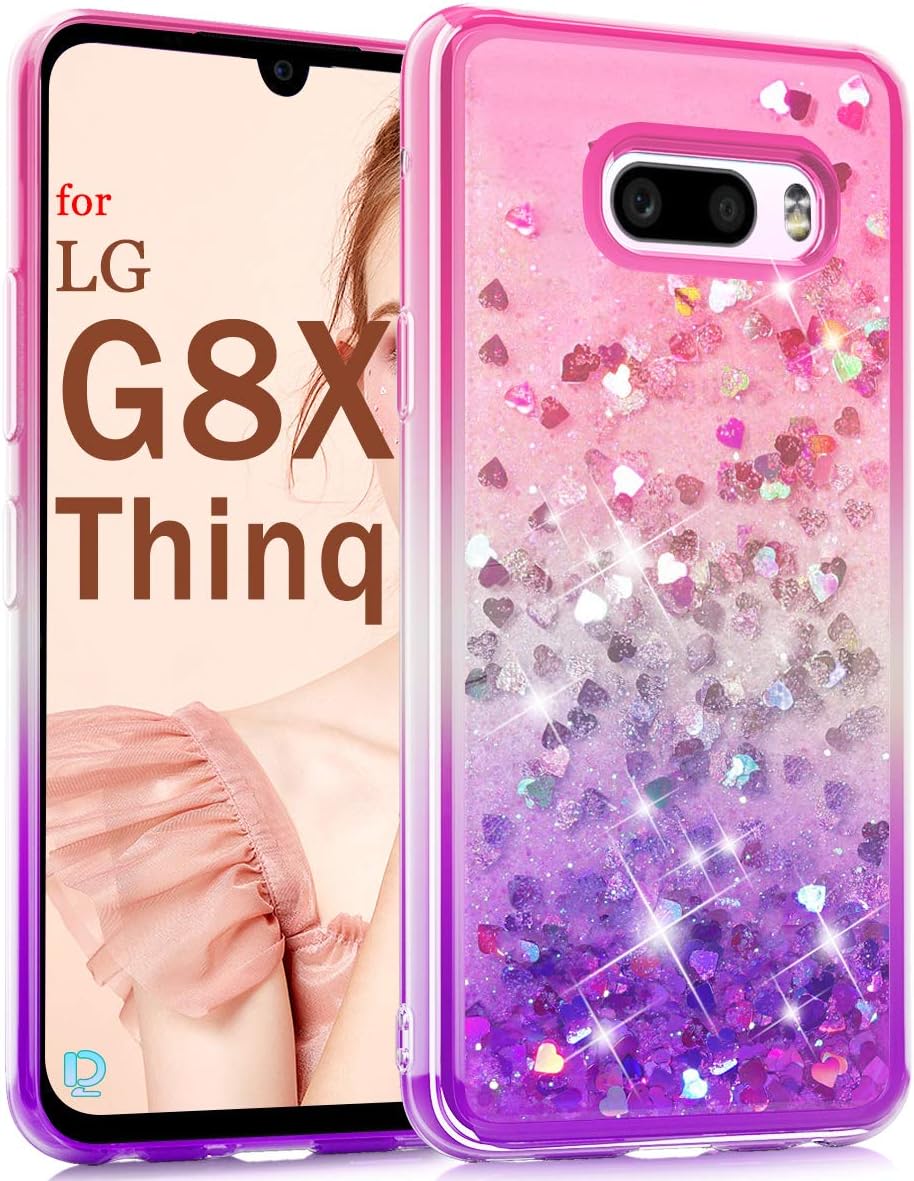 Dzxouui for LG G8X Thinq Case,LG V50S Thinq Case,TPU Protective Cover for Girls and Women Bling Sparkle with Moving Quicksand Glitter Cute Phone Case for LG V50S Thinq / G8X Thinq(Pink/Purple)