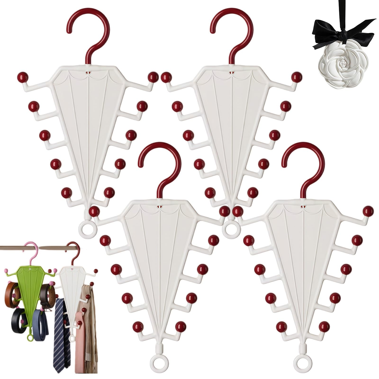 Multi-Functional V-Shaped Double Sided Hanger Storage Rack, 360° Rotating Space-Saving Umbrella Hanger Rack, Tangle-Free Accessory Storage, Snag-Free Rounded Tips, Keep Wardrobe Organized(White,4PCS)