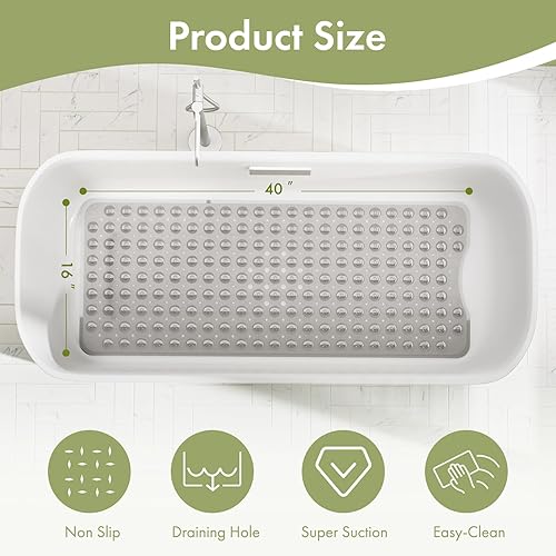 Miniatura 4 de AmazerBath Tapete para tina, mediano, 40 x 16 pulgadas, antideslizantes, con ventosas y orificios de drenaje, tapetes de baño, para duchas, aptos