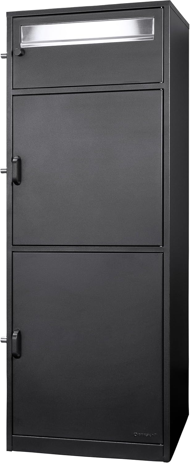 Winbest Large Steel Freestanding Floor Parcel Package Drop with Locking Letterbox Drop Mail Box with Multi Compartments, Black