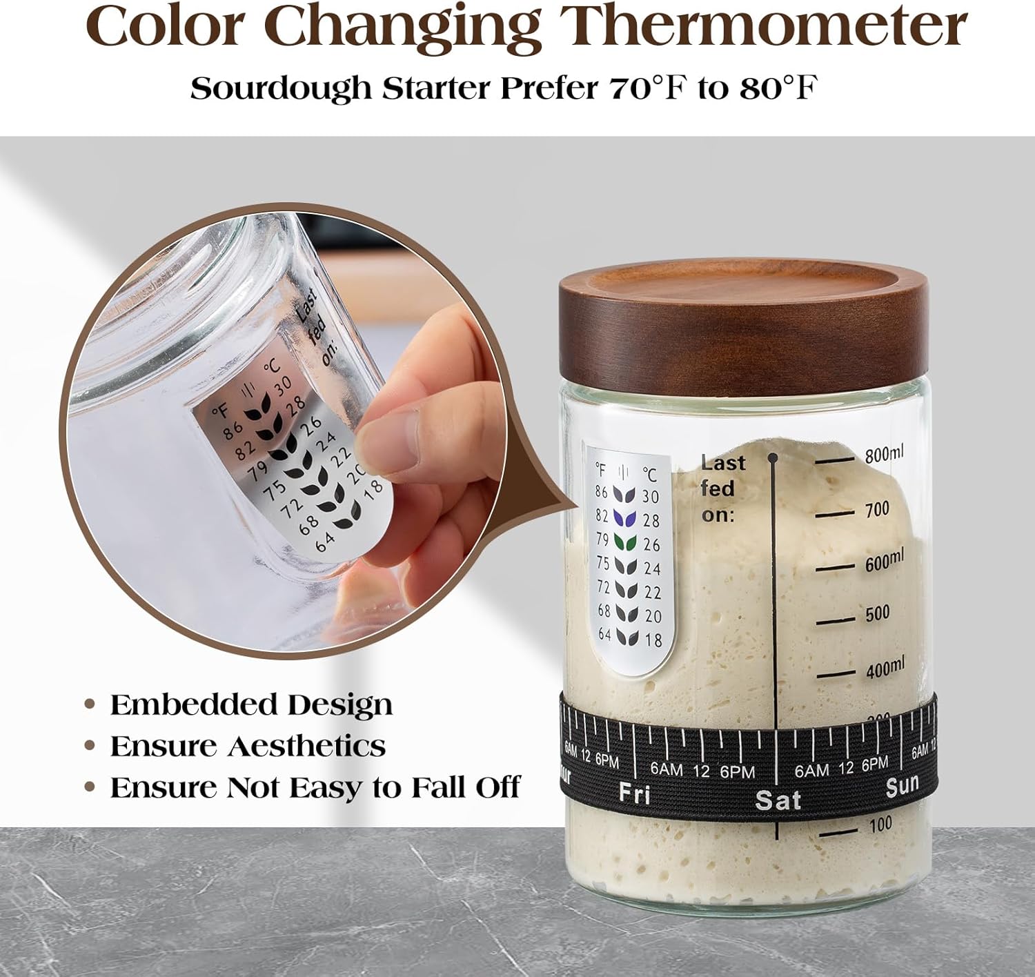 Sourdough Starter Kit,34oz Sourdough Starter Jar Glass with Sourdough Recipes Cookbook.Sourdough Bread Baking Supplies with Thermometer,Natural Wooden Lid, Anti-slip Mat,Sourdough Jar scraper (2 pack) - Image 7