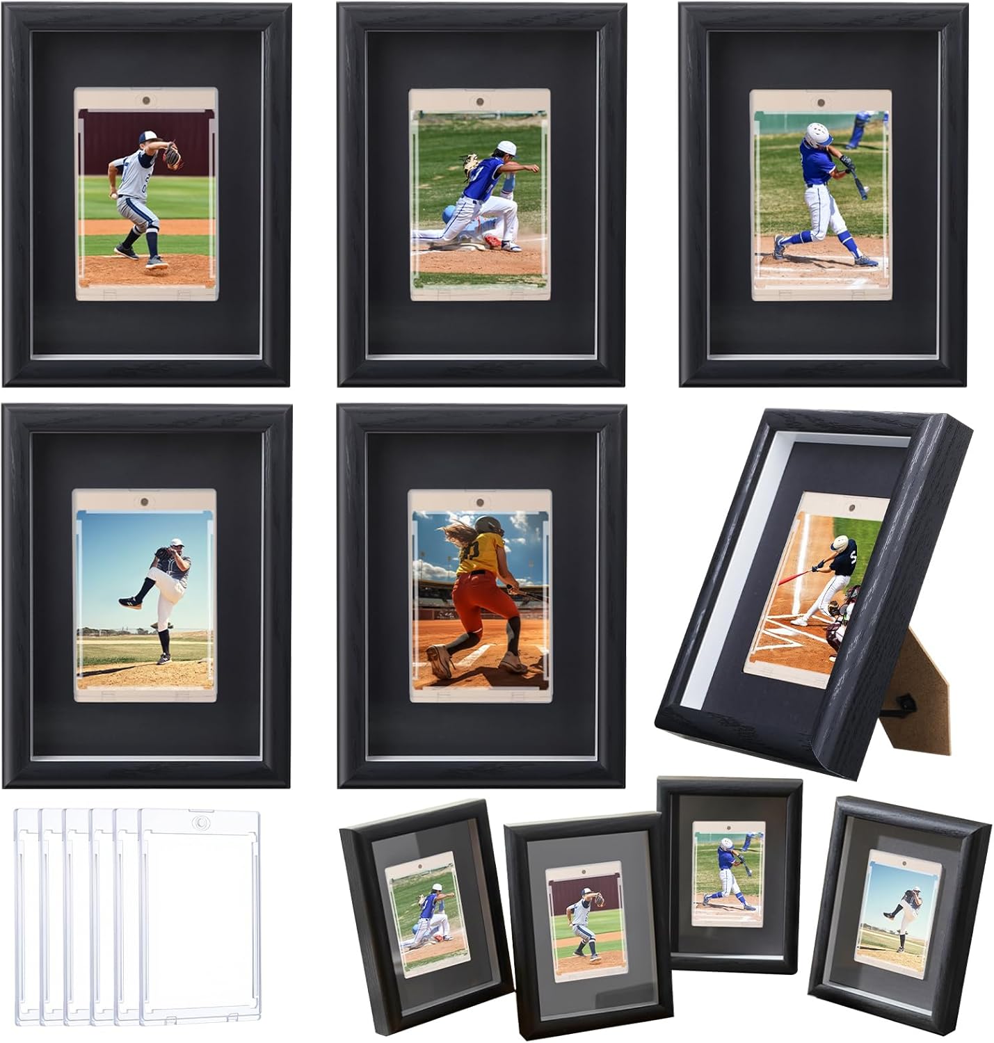 AceOrbit 6 Pcs Trading Card Display Frames, Baseball Sports Card Frame with Acrylic Magnetic Cards Display for Show & Protect 2.5 x 3.5 Inch Sports Baseball Football Hockey Game Trading Cards