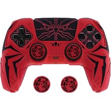 PlayVital Design for ps5 Controller Silicone Case with 2 Thumb Grips and 6 Sticker, Cyber Spider Design, Slip-resistant Shockproof Controller Cover Skin, Fits for Charging Dock, Red & Black