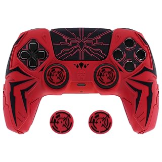 PlayVital Design for ps5 Controller Silicone Case with 2 Thumb Grips and 6 Sticker, Cyber Spider Design, Anti-Slip Shockproof Controller Cover Skin, Fits for Charging Dock, Red & Black - Amazon product rated Grade A