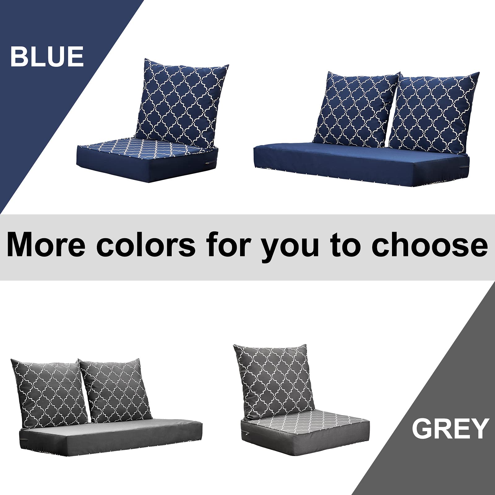 ANONER Outdoor Cushions Set for Patio Furniture 24x24 Replacement Deep Seat Patio Chair Cushions with Reversible Cover, Navy Blue