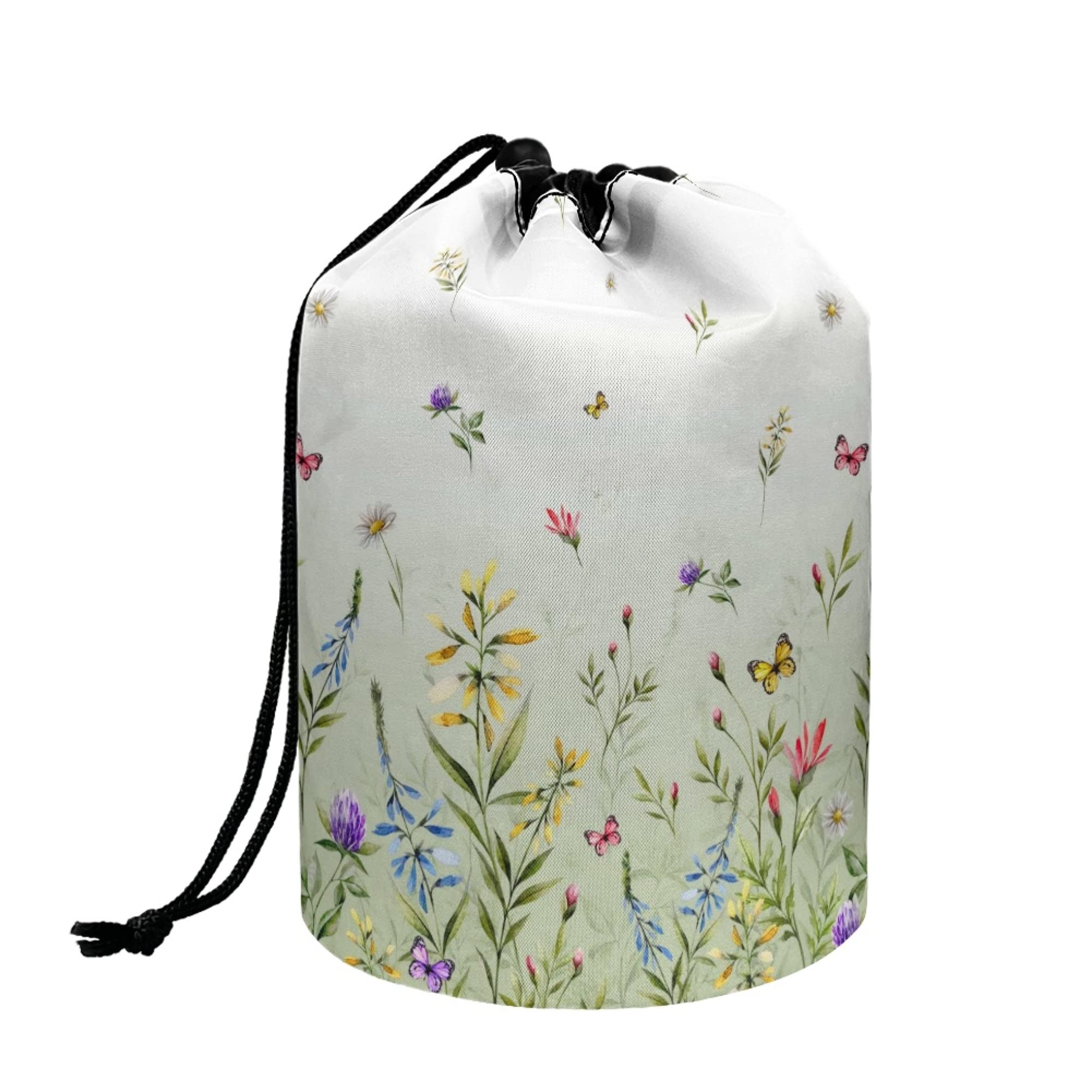 chaqlin Hippie Lotus Print Travel Cosmetic Bags Barrel Makeup Bag,Women Girls Portable Foldable Cases Multifunctional Toiletry Bucket Bags Round Organizer Storage Pocket — view 11