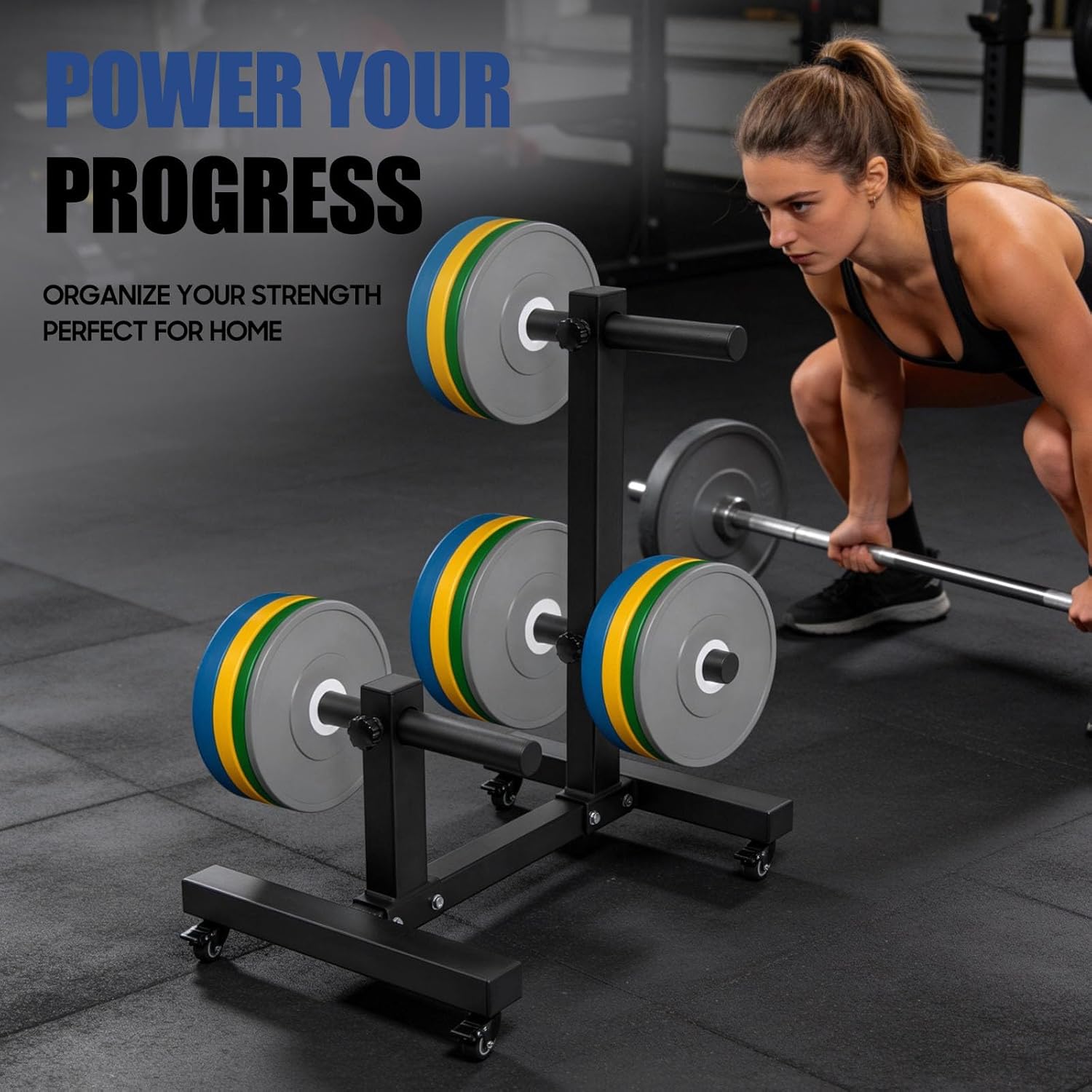 Weight Plate Rack Tree, Weight Plate Storage with Universial Heavy-Duty Wheels Weight Tree Rack Plates Weight Storage Rack Steel Gym Organizer Bumper Plate Holder 1102.3lbs