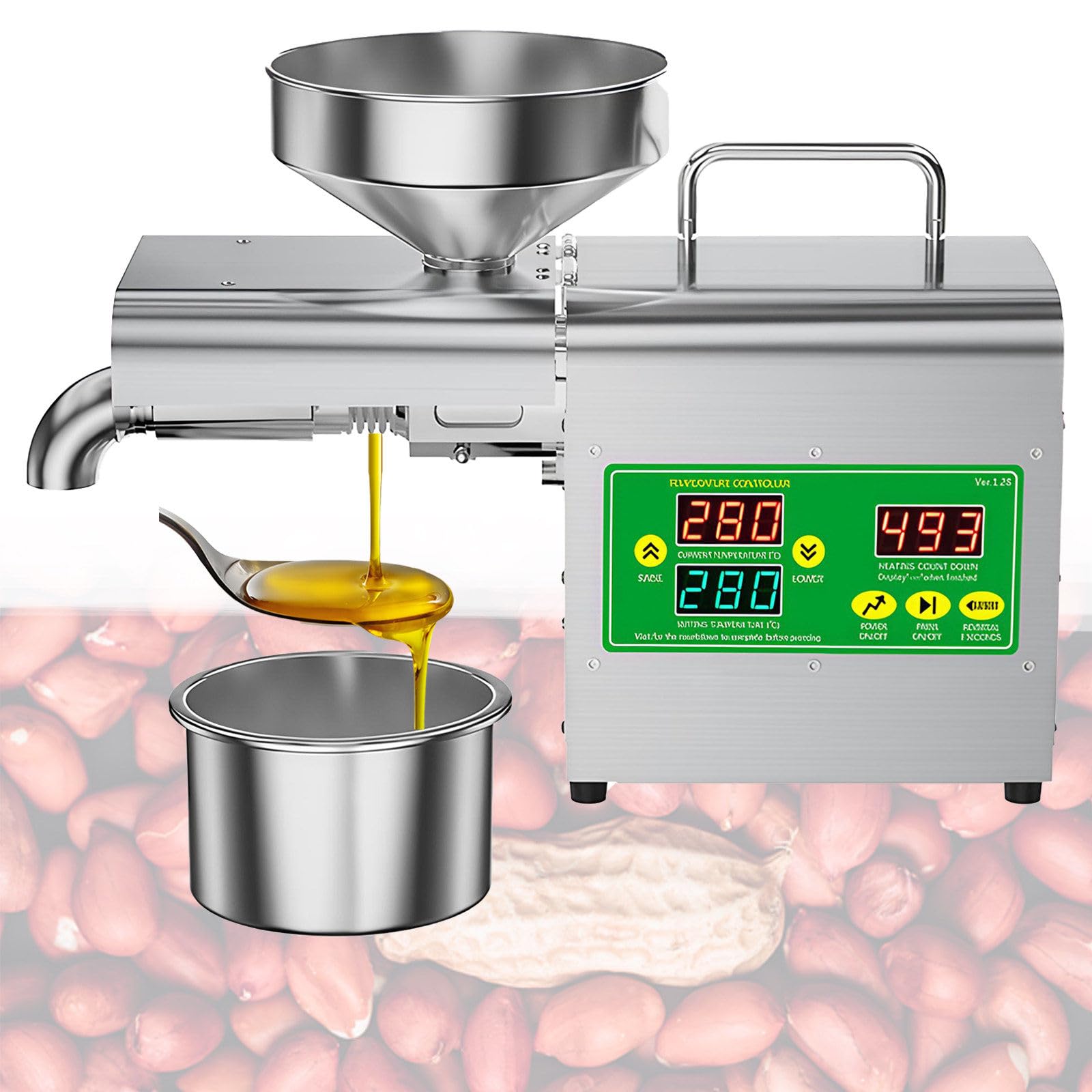 Expulsor automático de prensa de aceite, prensa fría/caliente de 1500 W con varilla extendida para aceites de maní, sésamo, girasol, nogal, 110 V/220 V