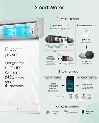 Miniatura 228 de Yoolax Persianas motorizadas con control remoto, persianas inteligentes opacas para ventanas, persianas enrollables motorizadas, persianas Tela