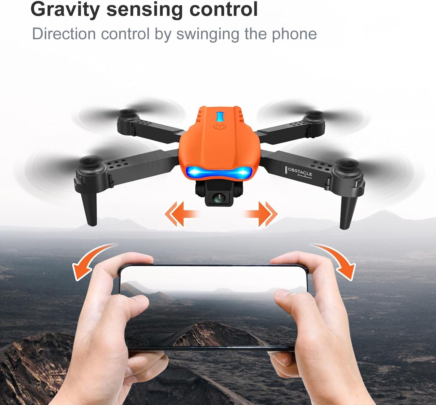 OBABO E99 Drone demonstrating gravity sensing control via smartphone tilting.