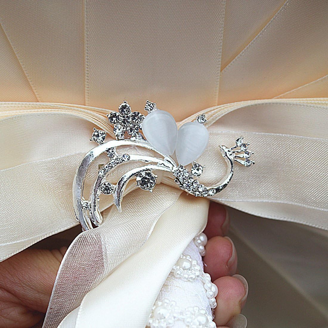 Wedding Bouquet Wedding Bouquets for Bride and Bridesmaid Bridal Bouquets for Bride Bride Bouquets for Wedding 7 inch Diameter 1pcs (Ivory + Blue)