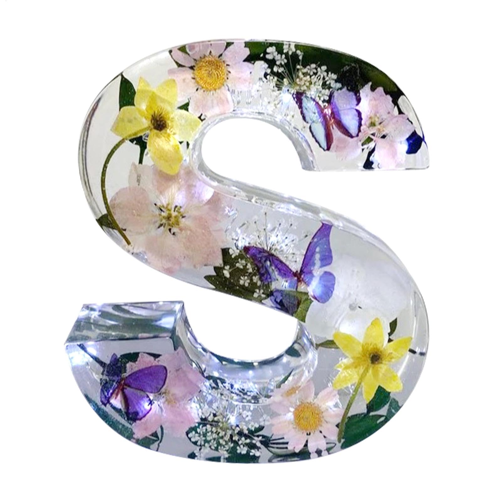 Tuxxjzm Floral Resin Night Light Letter Pressed Flower Resin Letters with LED Light Decorative Lamp with Initial Letter for Women Girls Gift