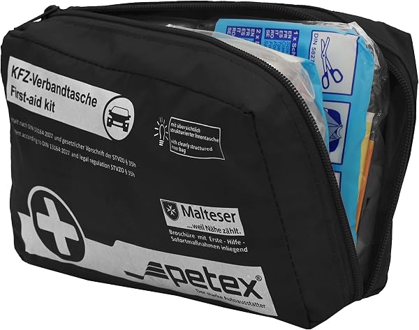 Petex Verbandtasche KFZ-Verbandtasche, schwarz, aktuelle Norm 2023 Inhalt nach DIN 13164:2022 Single Schwarz - 4