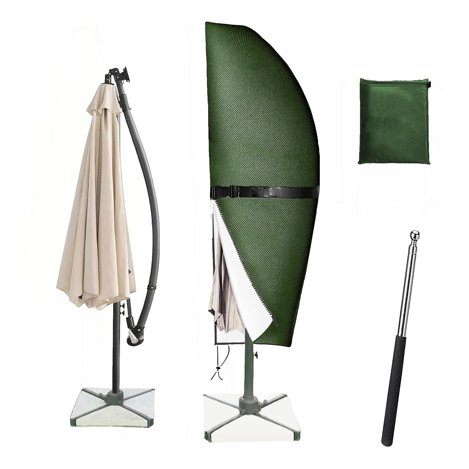 AiQInu Copri Ombrellone con Palo Telescopico, 210D Oxford-Tessuto Copertura Protettiva per 3-4m Ombrelloni, Impermeabile Anti-UV per Ombrellone da Giardino Spiaggia Balcone, 240 * 57/57cm