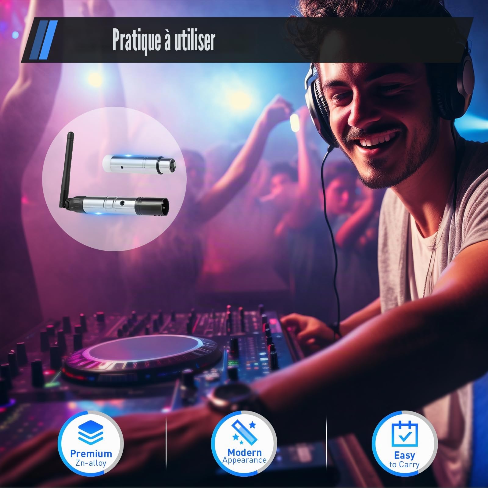 DMX512 Transmetteur avec 7 récepteurs, contrôleur DMX sans fil 2,4 G ISM, éclairage LED, contrôleur de lumière DMX sans fil, effets de lumière de signal, contrôle sans fil pour DJ LED sur scène, bar,