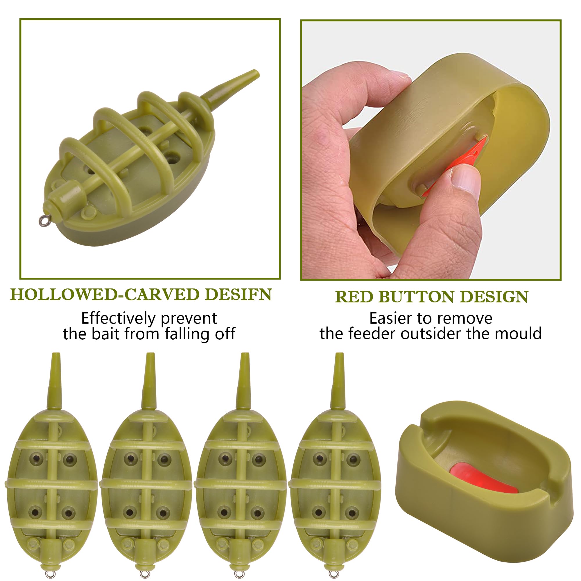 Inline Method Feeder Set 4 Carp Fishing Feeder with 1 Quick Release Fishing Bait Holder Tool Coarse Carp Fishing Accessories Weight 15g,20g,25g,35g