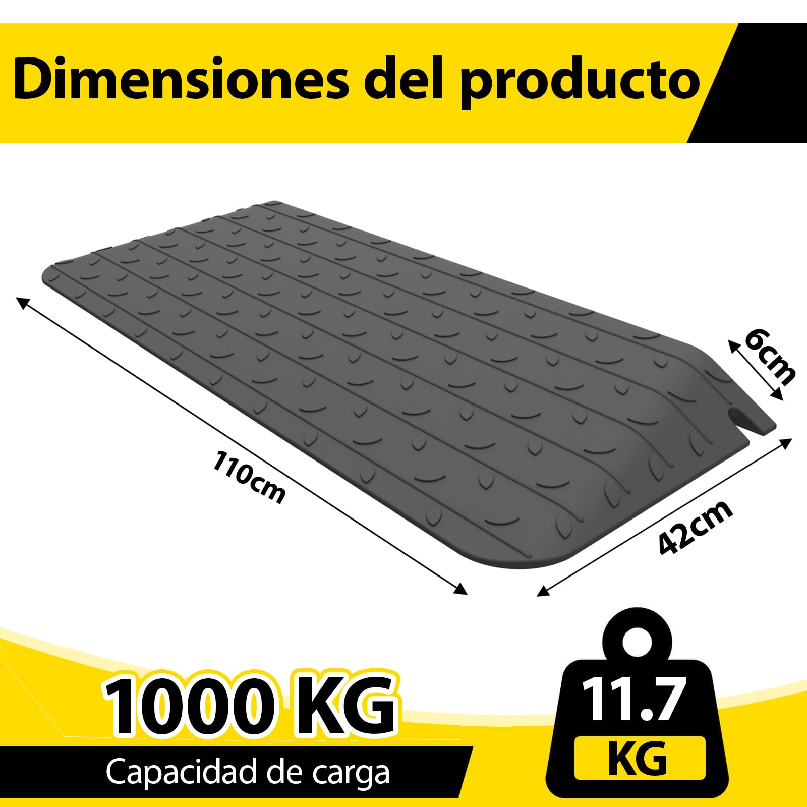 Rampa de Goma para sillas de Ruedas,Alto 6 cm Umbral Rampas,1 Piezas,Antideslizantes Rampas Sillas de Ruedas para Umbrales Escaleras,para sillas de Ruedas, Scooters