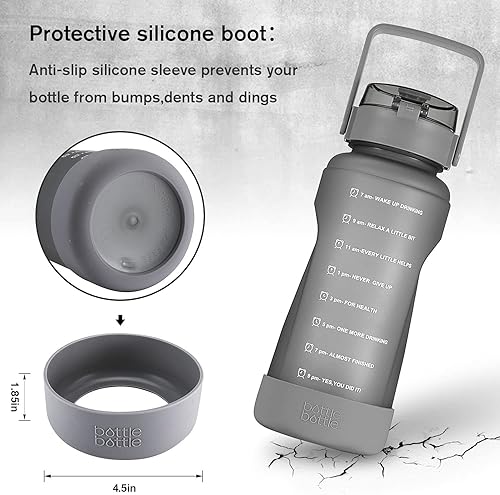 Miniatura 3 de bottlebottle botella de agua motivacional de 64onzas con marcas para los horarios y pajilla, con base protectora de silicona, para entrenamiento y