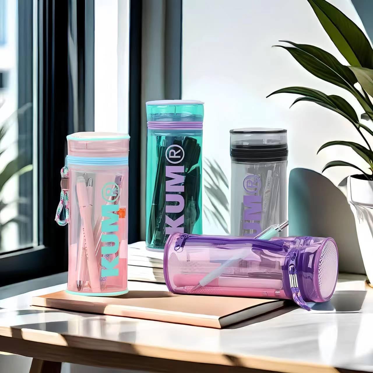 Transparent Laser Zipper Pen Holder for Desk Cute Office Supplies Cubicle Decor Workspace Accessories Makeup Organizer for Women Girls Pencil Cup Aesthetic Caddy for Home Office (Pink)