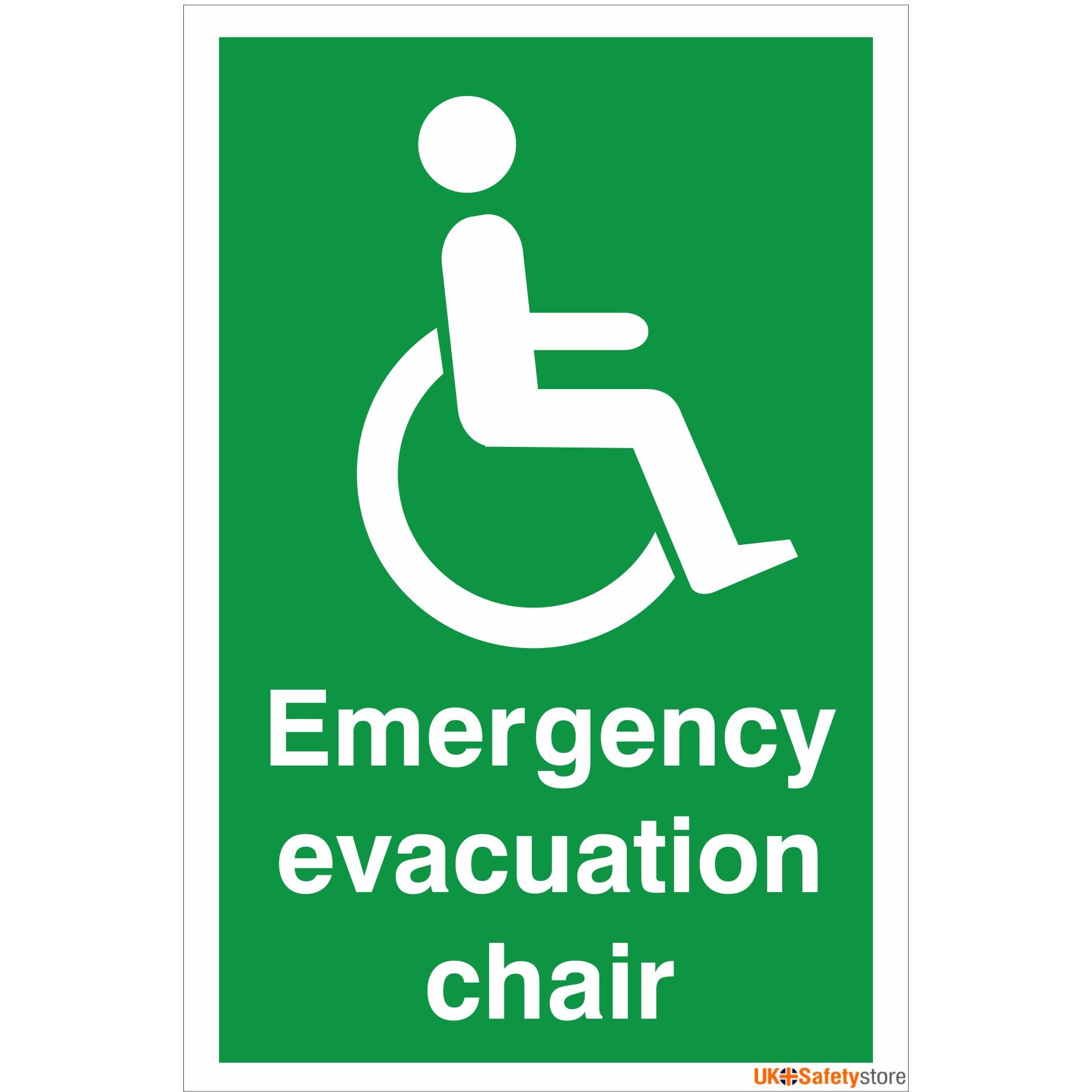 Uk Safety Store Green Emergency Evacuation Chair Sign 150Mm X 200Mm - Self Adhesive