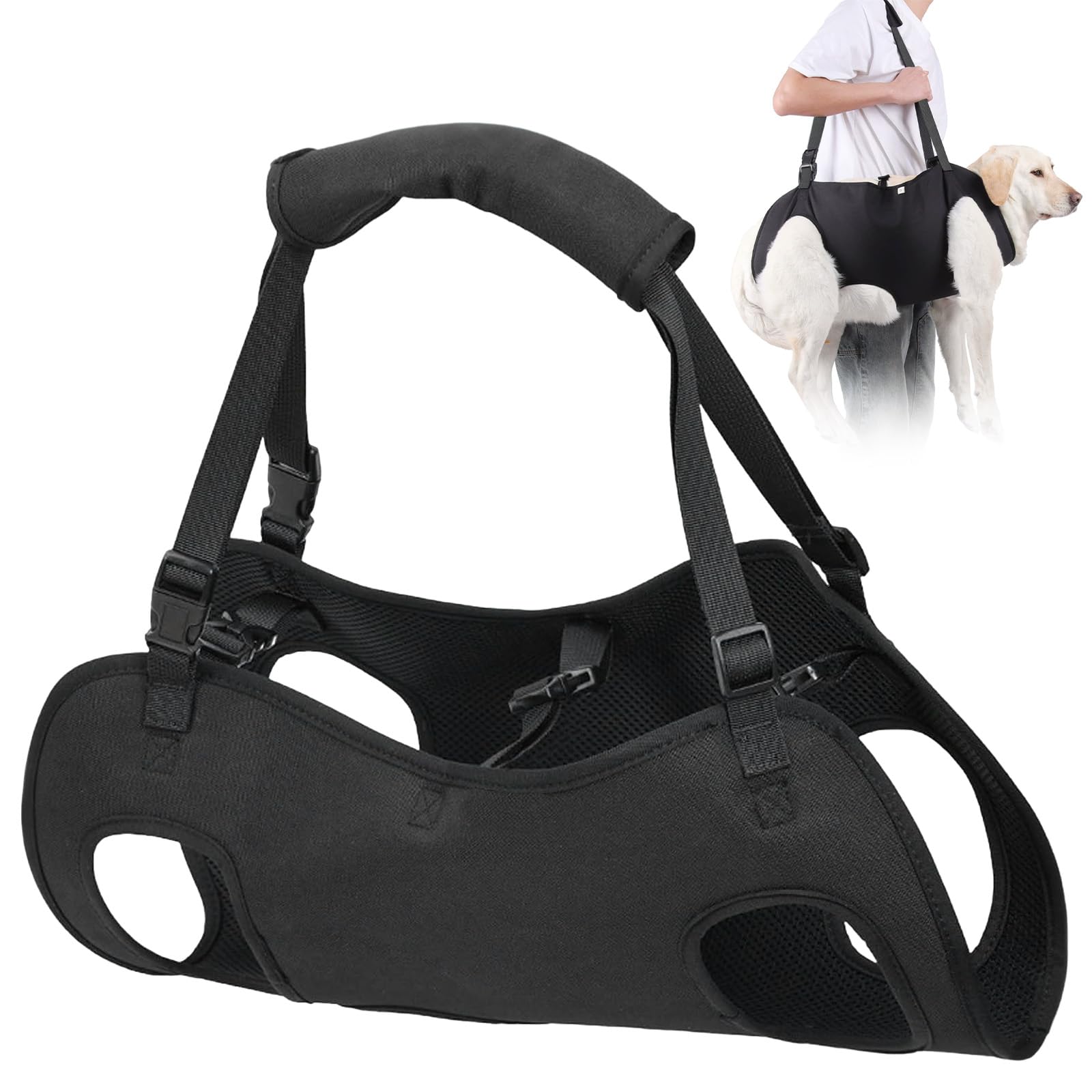 YOUNGSAY Harnais de Levage pour Chien, Harnais Grand Chien Handicapé, Réglable Harnais de Soutien pour Chiens, pour Chiens Handicapés, Aveugles, Blessés ou Âgés (Noir, L)