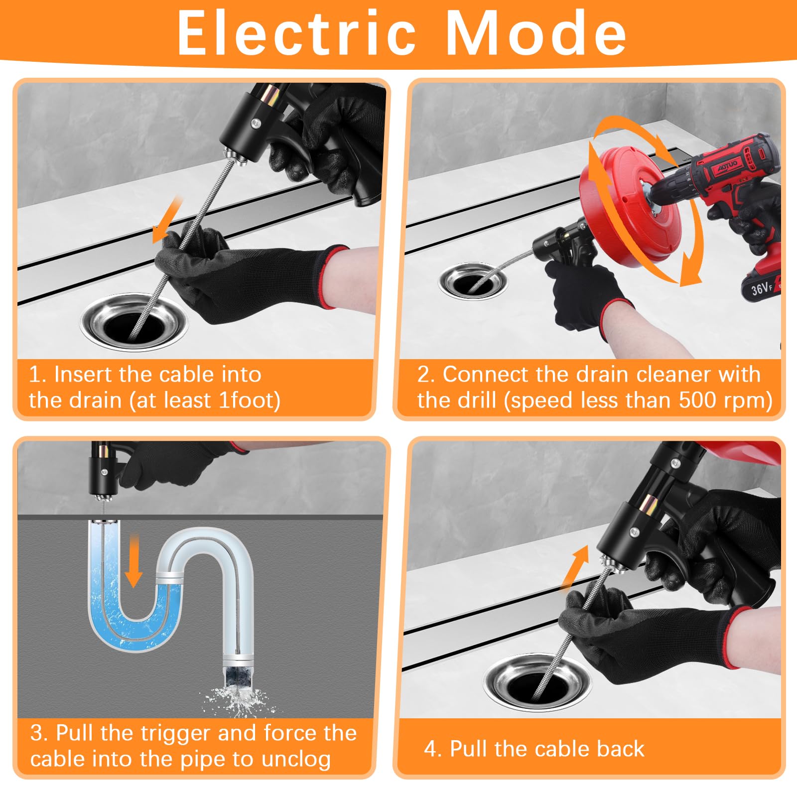 Drain Snakes 35FT Drain Snake Auger With Drill Adapter - Manual Or Powered Clog Remover For Showers & Sinks Drill Powered Plumbing Snake