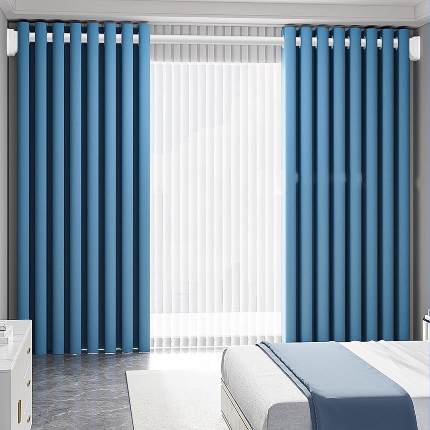 Barra Cortina Extensible Sin Taladrar 2 3 4 5 Metros Barra De Cortina De Ducha, Antideslizante Barra Telescópica Para Sujetar,Ø 32mm Acero Inoxidable Para Baño Armario Balcón(Negro,310-400CM)