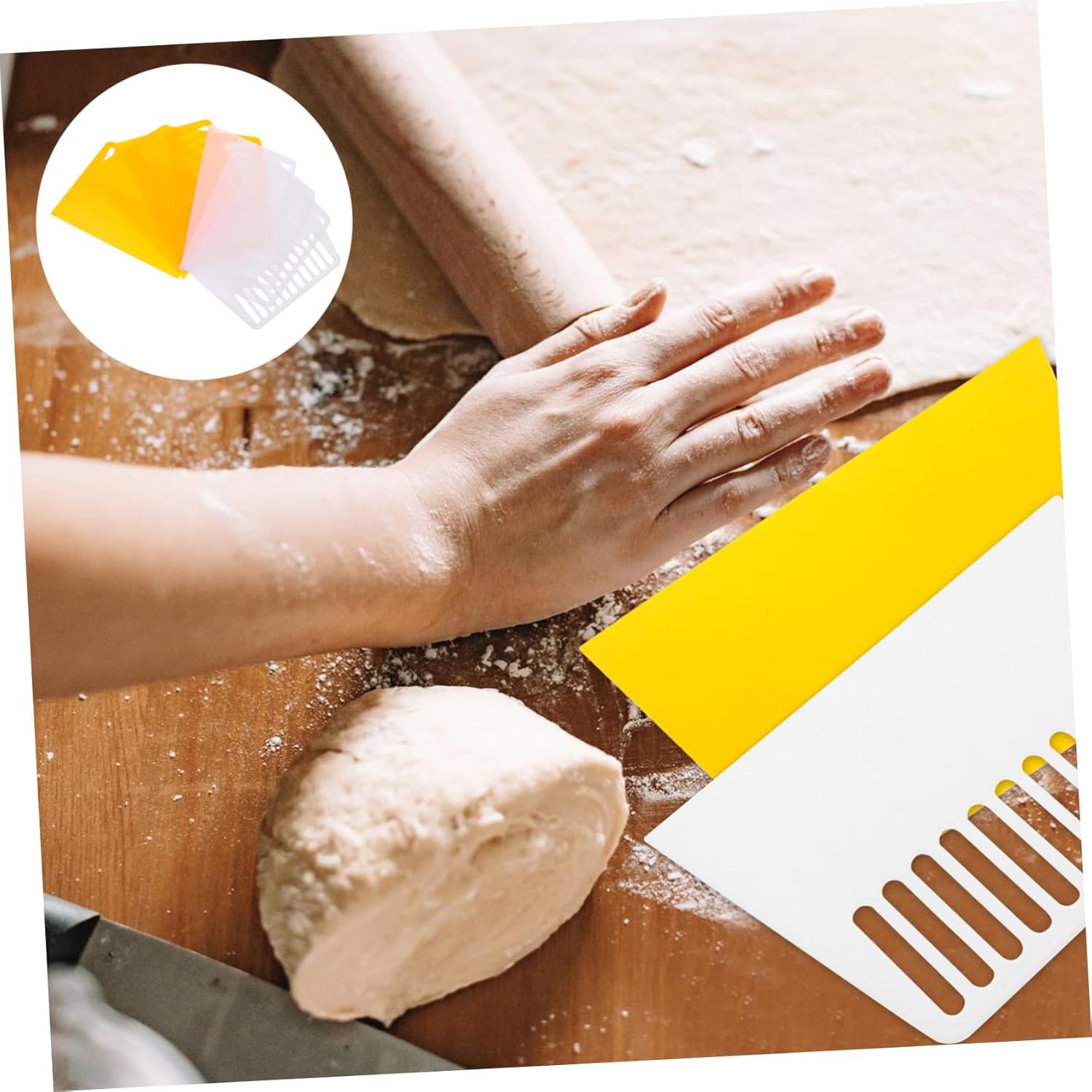 8pcs Multi-purpose Dough Scraper Kitchen Tool for Cutting Dough Pizza and Pastry Lightweight and Portable for Baking and Chopping Veggies Yellow White