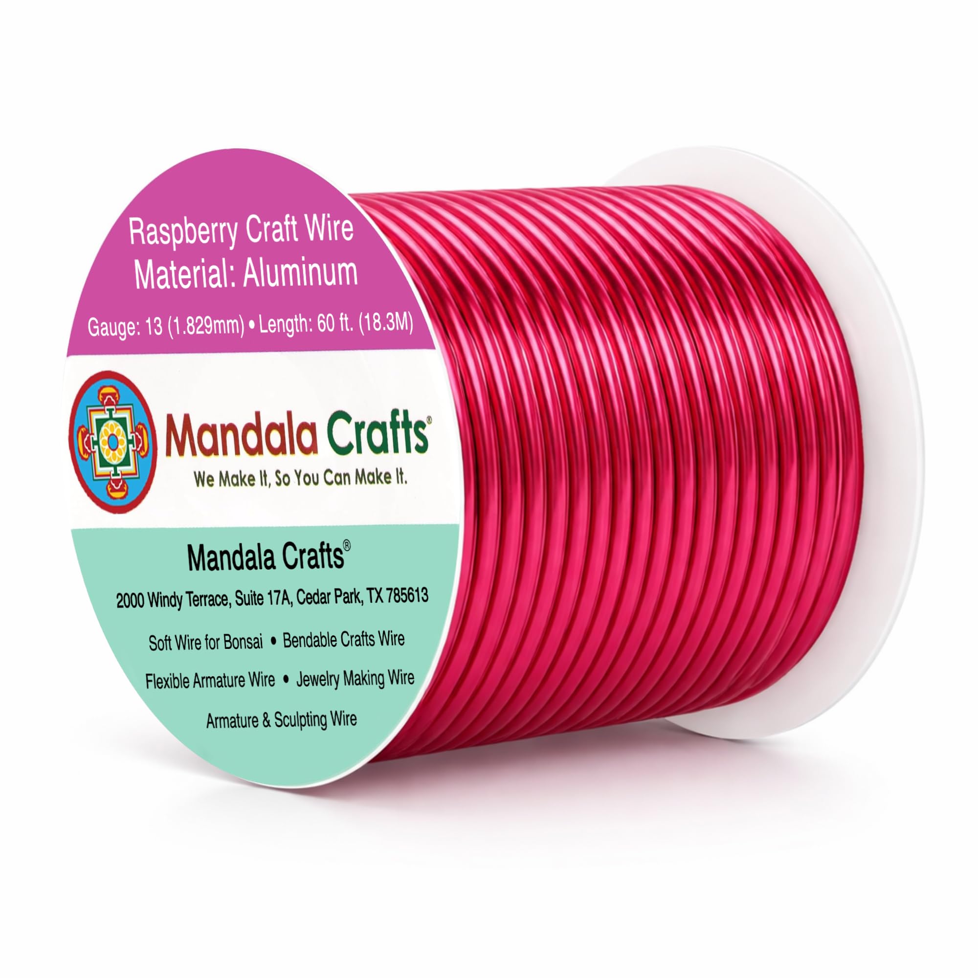 Mandala Crafts 13 Gauge Raspberry Anodized Aluminum Craft Wire, 60 FT