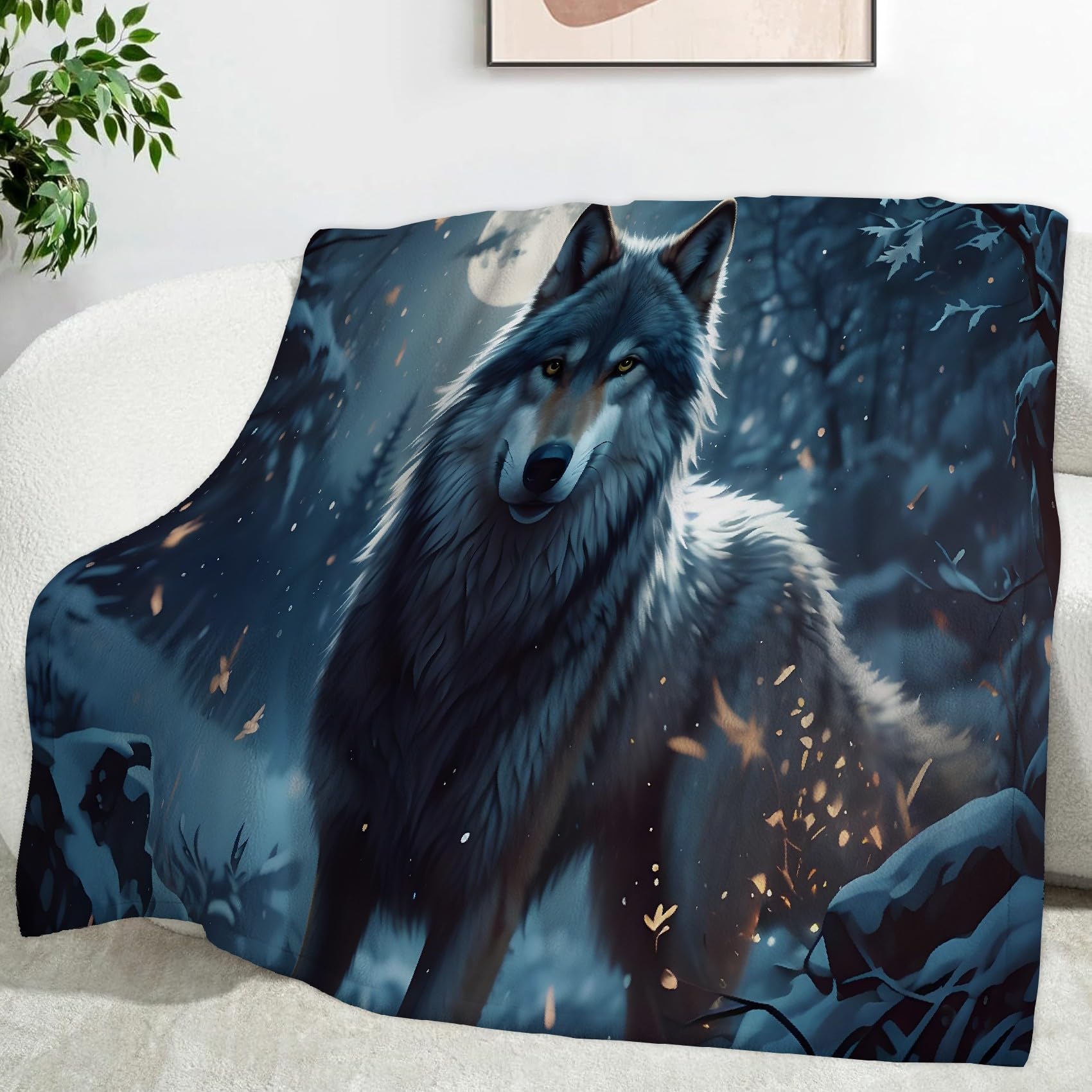 Generisch Puszysty koc do wtulania się w niebieski wilk 220 x 240 cm, miękki i dwustronny koc polarowy, idealny koc na sofę dla wszystkich, przytulny koc na sofę i łóżko SF396