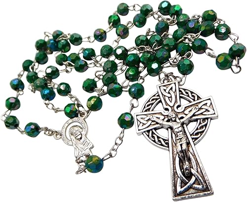 Miniatura 5 de Westmon Works Rosario irlandés con cruz celta de metal y cuentas acrílicas de oración en una caja de regalo de Isla Esmeralda de Irlanda