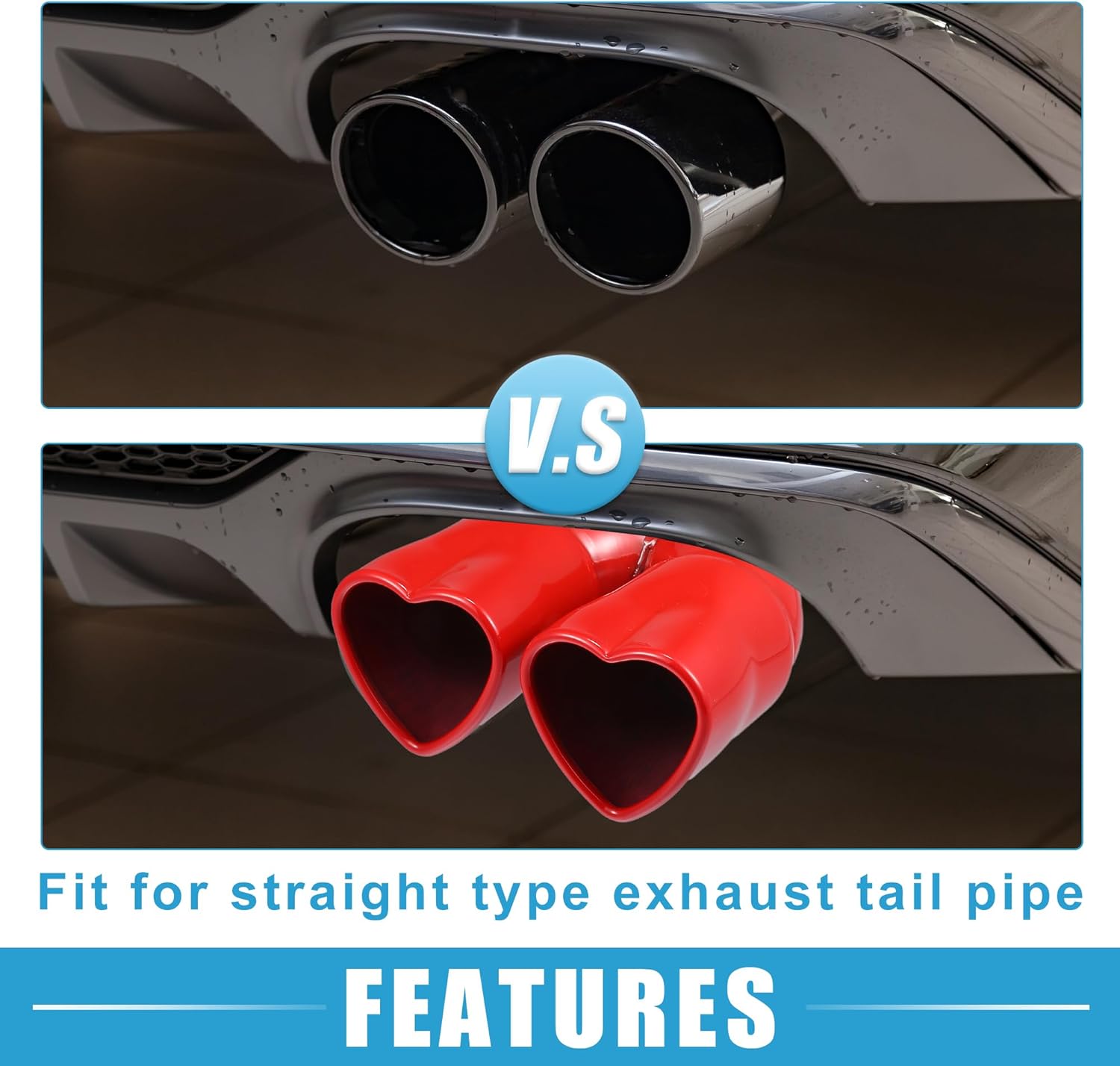 Car Exhaust Tip Heart Shaped Tail Pipe 2.48Inch OD 2.64x2.36Inch Outlet 8.54Inch Length Curved Bolt-On Muffler Tip Metal Red
