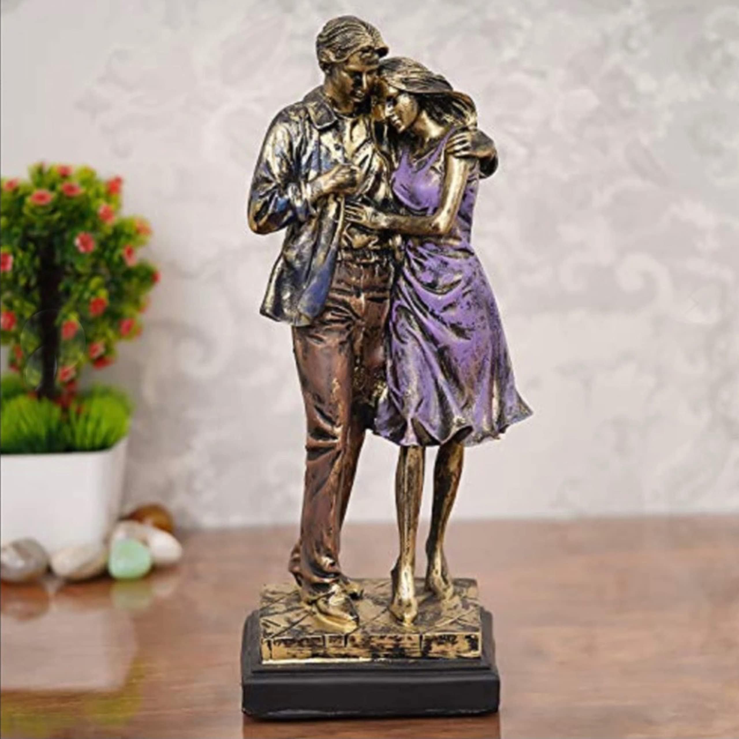 KRISHNAGALLERY1 Home Decoration Showpiece Antique Romantic Hug Love Couple Statue for Gift Living Room Home Interior Idol Valentineday Drawingroom Décor 10 Inch