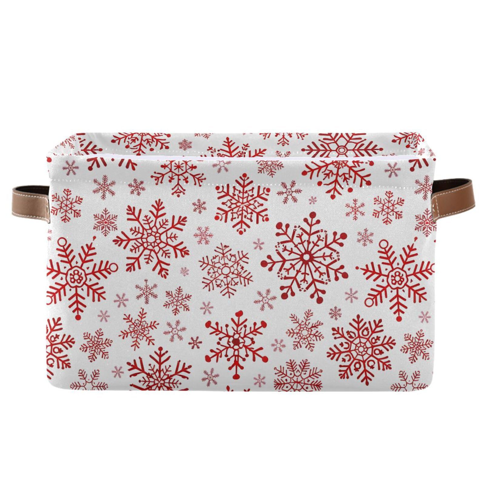 senya Cesta de Navidad, cesta de almacenamiento plegable grande con asas, tela de copos de nieve de Navidad, bolsa organizadora