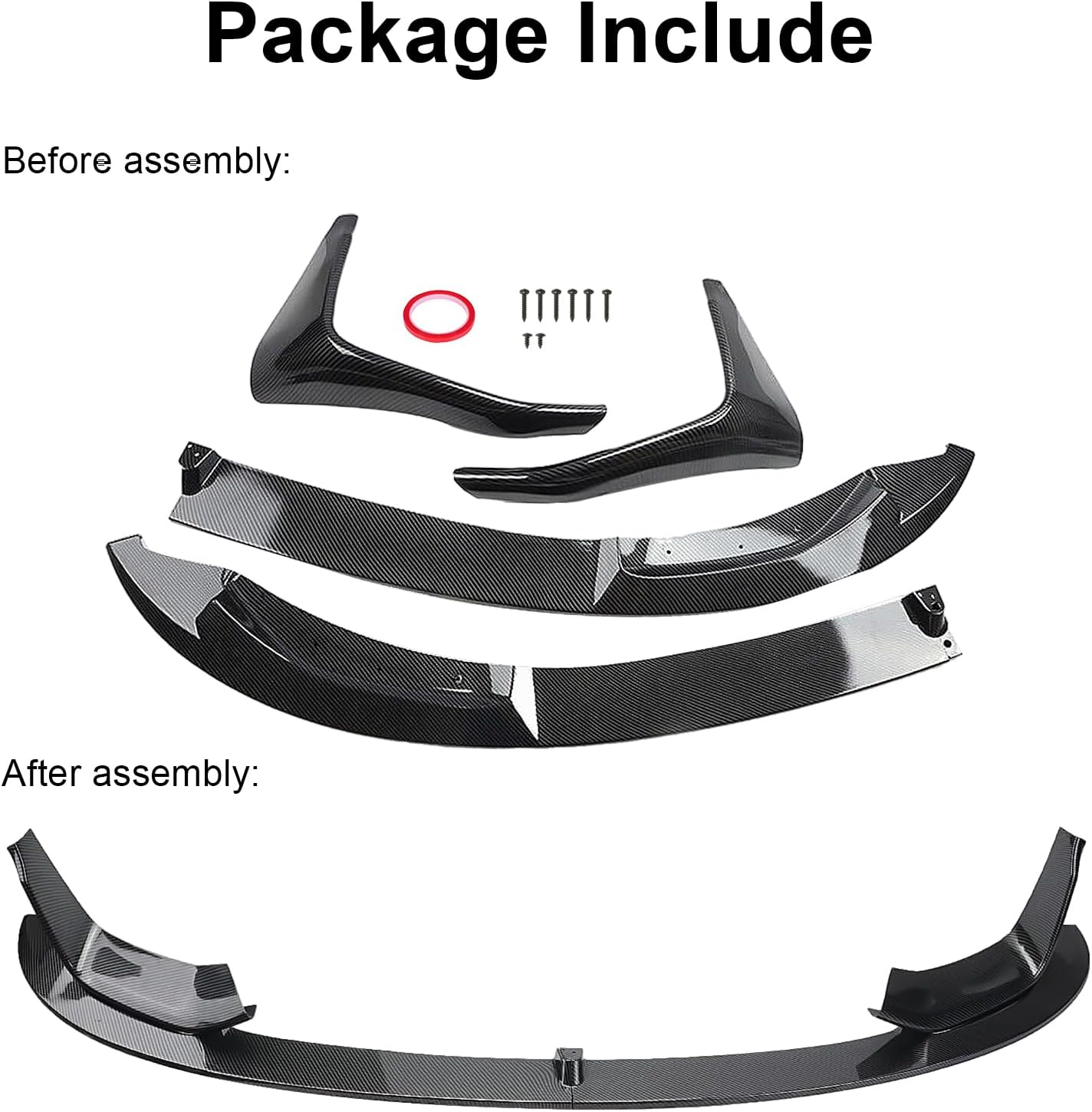 KHK Front Bumper Lip Spoiler for BMW 3 Series F80 M3 F82 F83 M4 2015-2020,Carbon Fiber Look ABS Air Dam Front Splitter Body Kit Accessories-4PCS