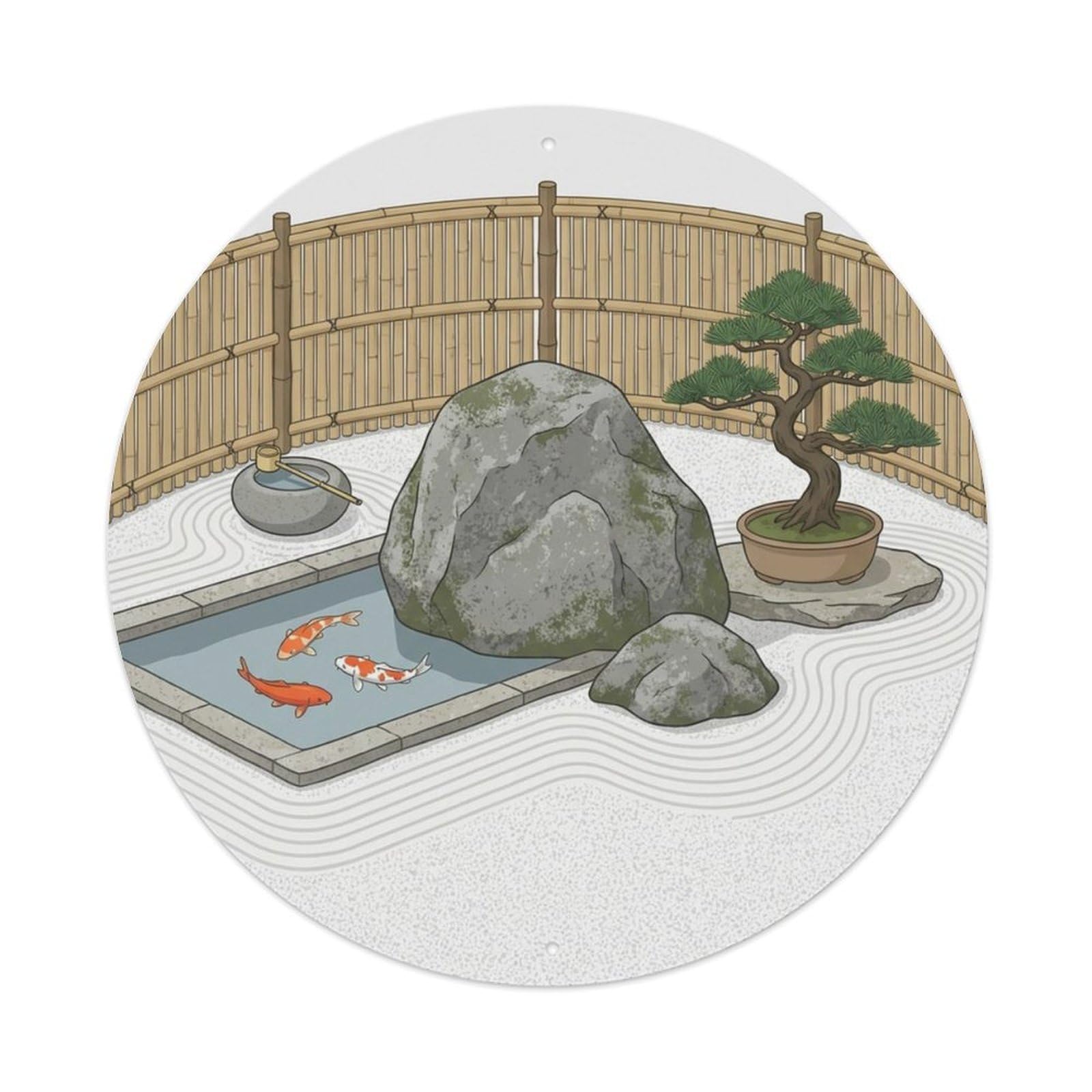 Olyhtr 8X8inch Classic Style Zen Landscape Koi Garden Pond Water Stone Raked Metal Tin Sign