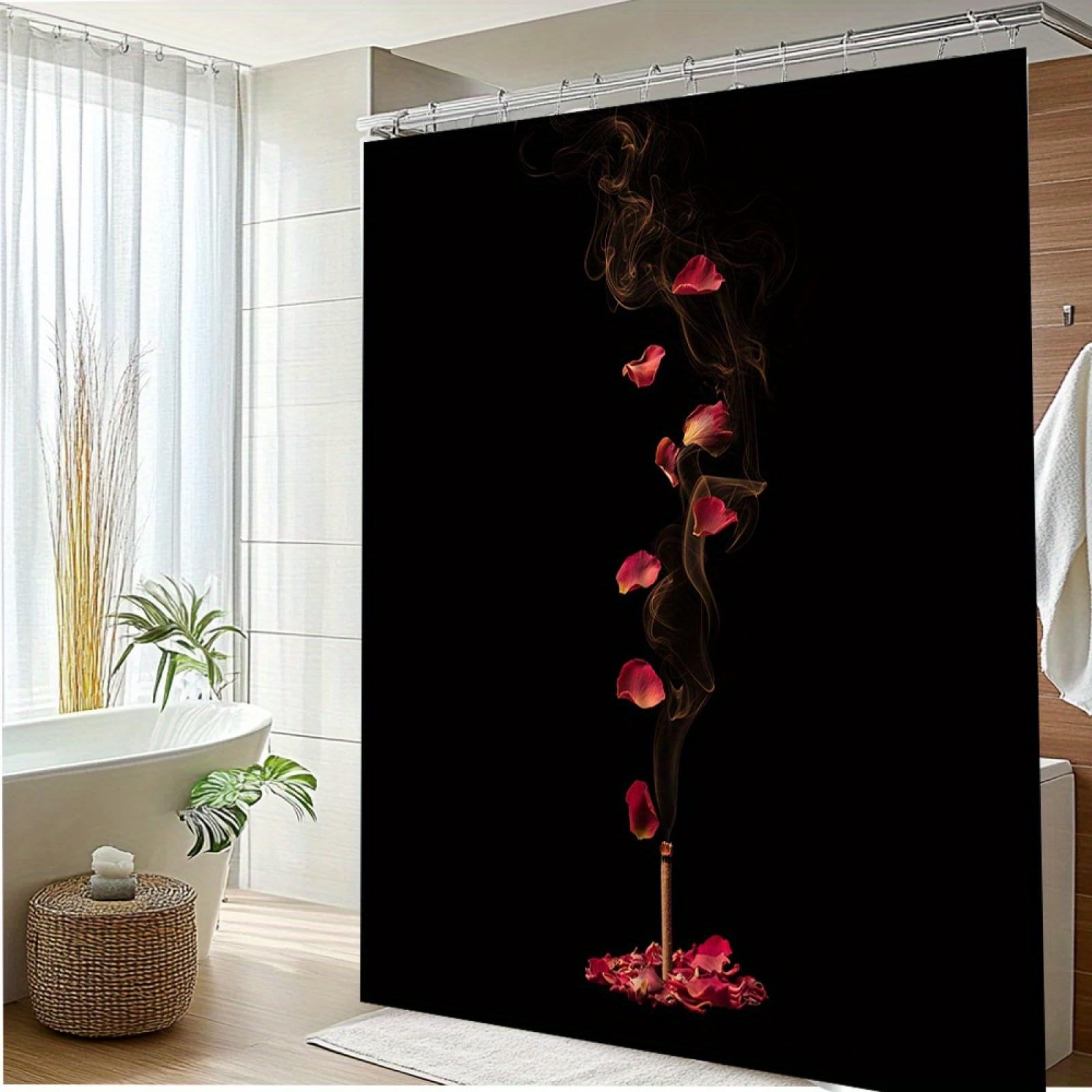 Rideau de douche floral imperméable anti-éclaboussures avec crochets fournis
