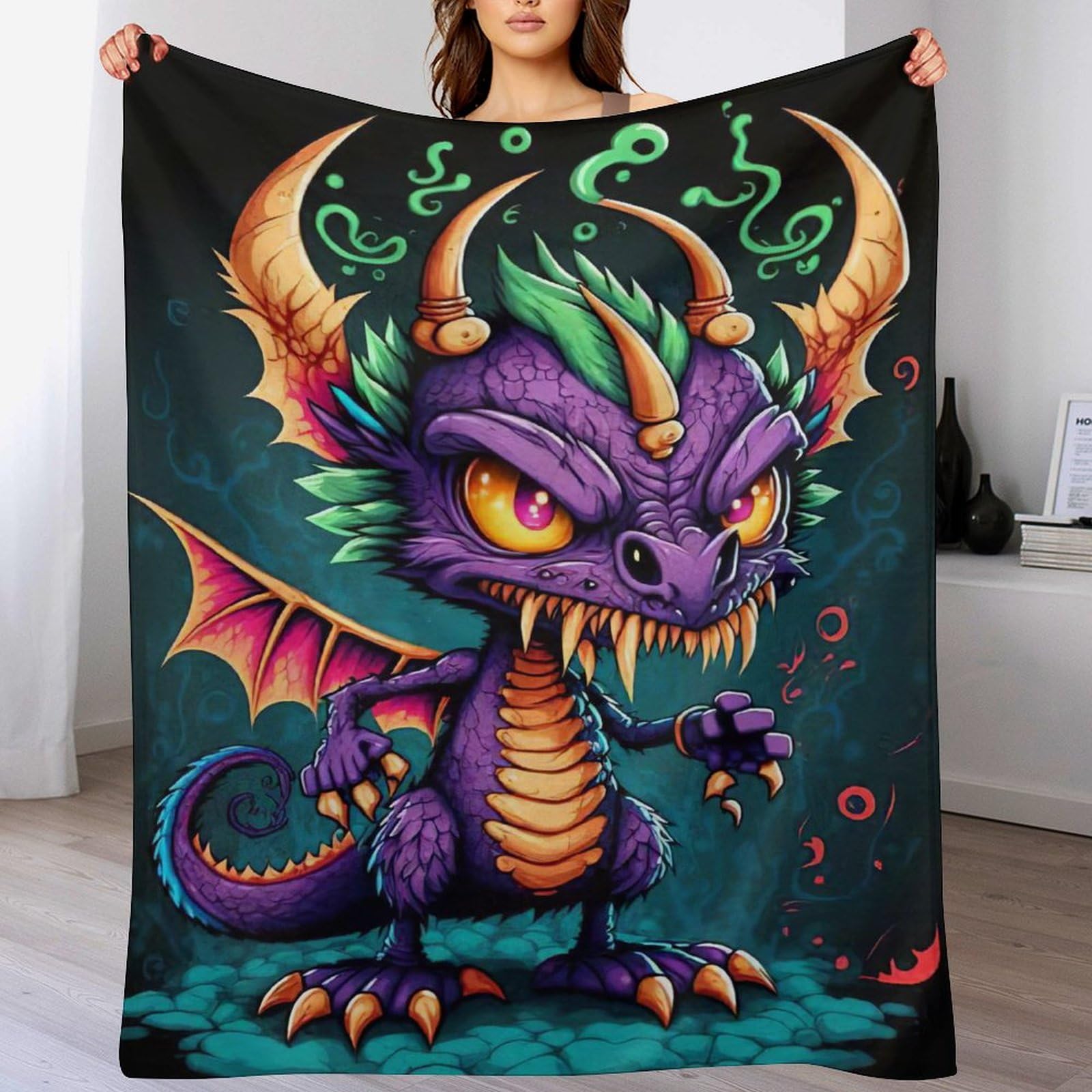 Couverture douce dragon pour canapé et voyage, plaid polaire chaud 180x200cm toutes saisons