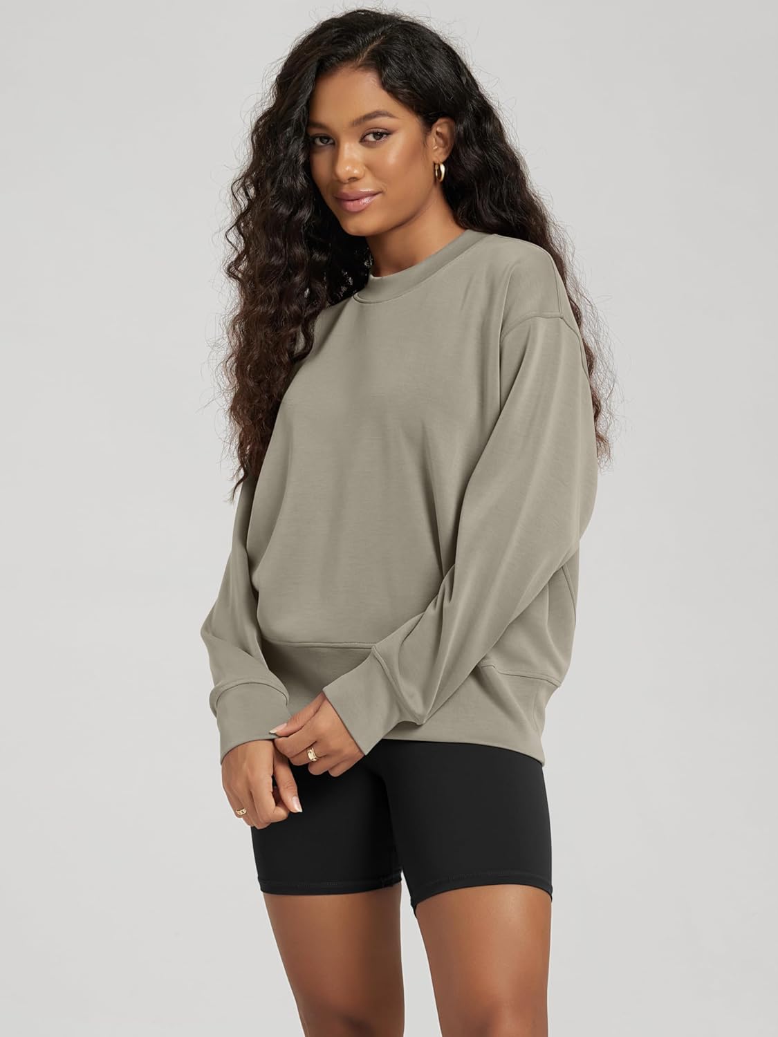 ODODOS Modal Soft Long Sleeve Oversized Sweatshirts for Women High Crew Neck Relaxed Pullover Tops - Image 2