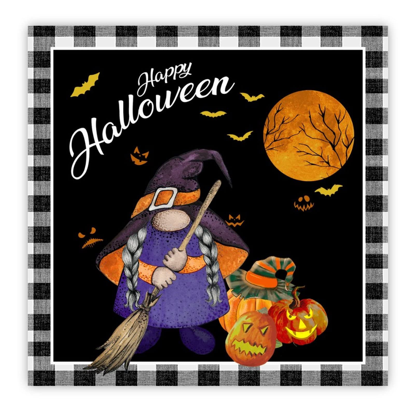 Décoration bois Halloween avec nain et lune, plaque murale pour buanderie