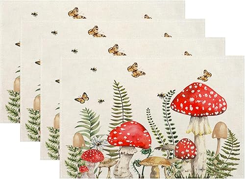 Miniatura 17 de Juego de 4 manteles individuales florales con estampado de bloques de 12 x 18 pulgadas, manteles individuales rectangulares modernos y bohemios con