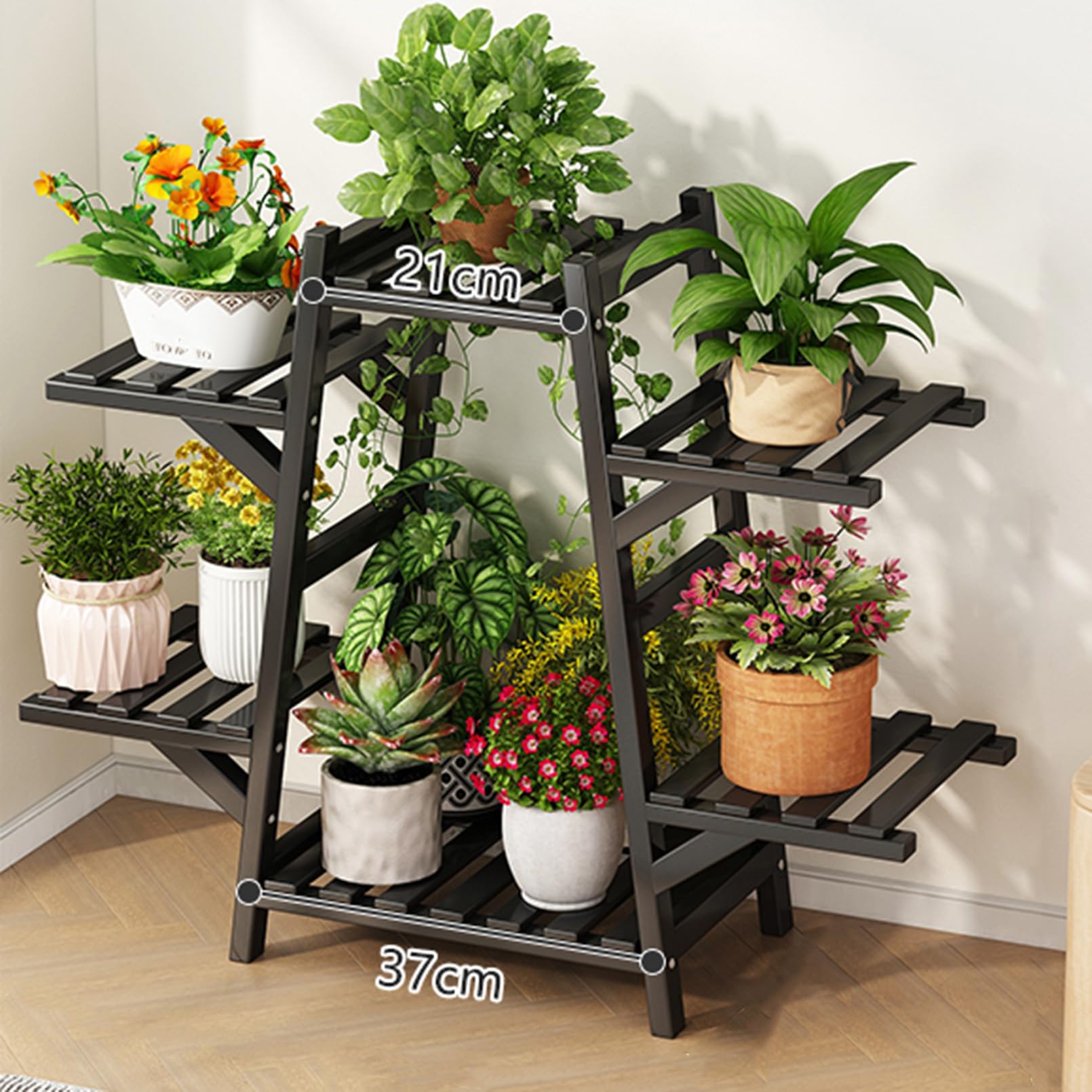 Porte-fleurs support d'échelle en bois pour organiser les pots encombrants sur le balcon