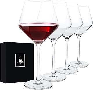 Swanfort Red Wine Glasses Set of 4, Long Stem Crystal Wine Glasses, Burgundy Wine Glasses in Gift Box, Large Wine Glasses ...