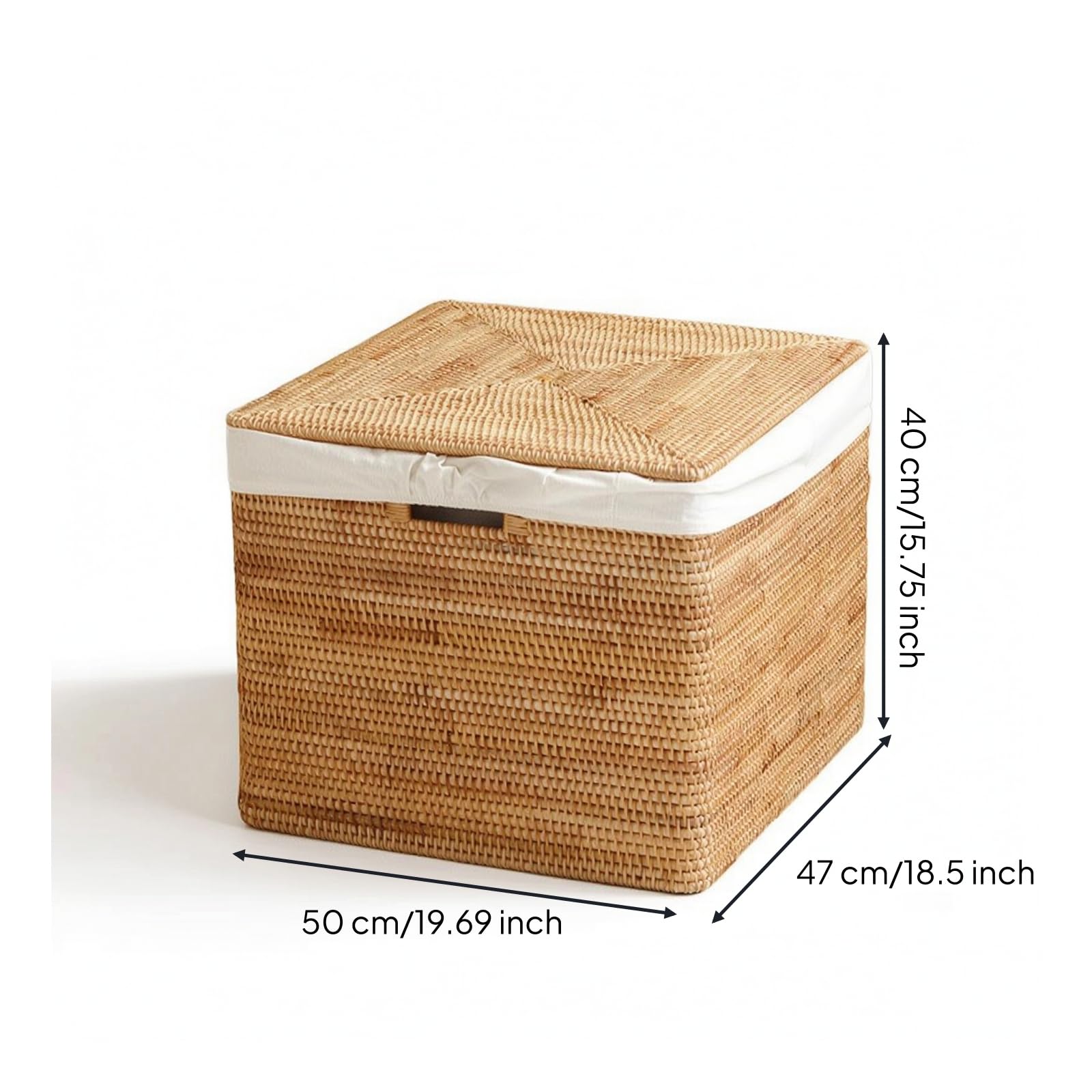 Baúl Mimbre Caja Almacenaje Cuadrada Resistente Caja con Tapa Decorativa para Dormitorio, Caja Cuadrada Japonesa De Ratán, Grande, 43 28 35cm
