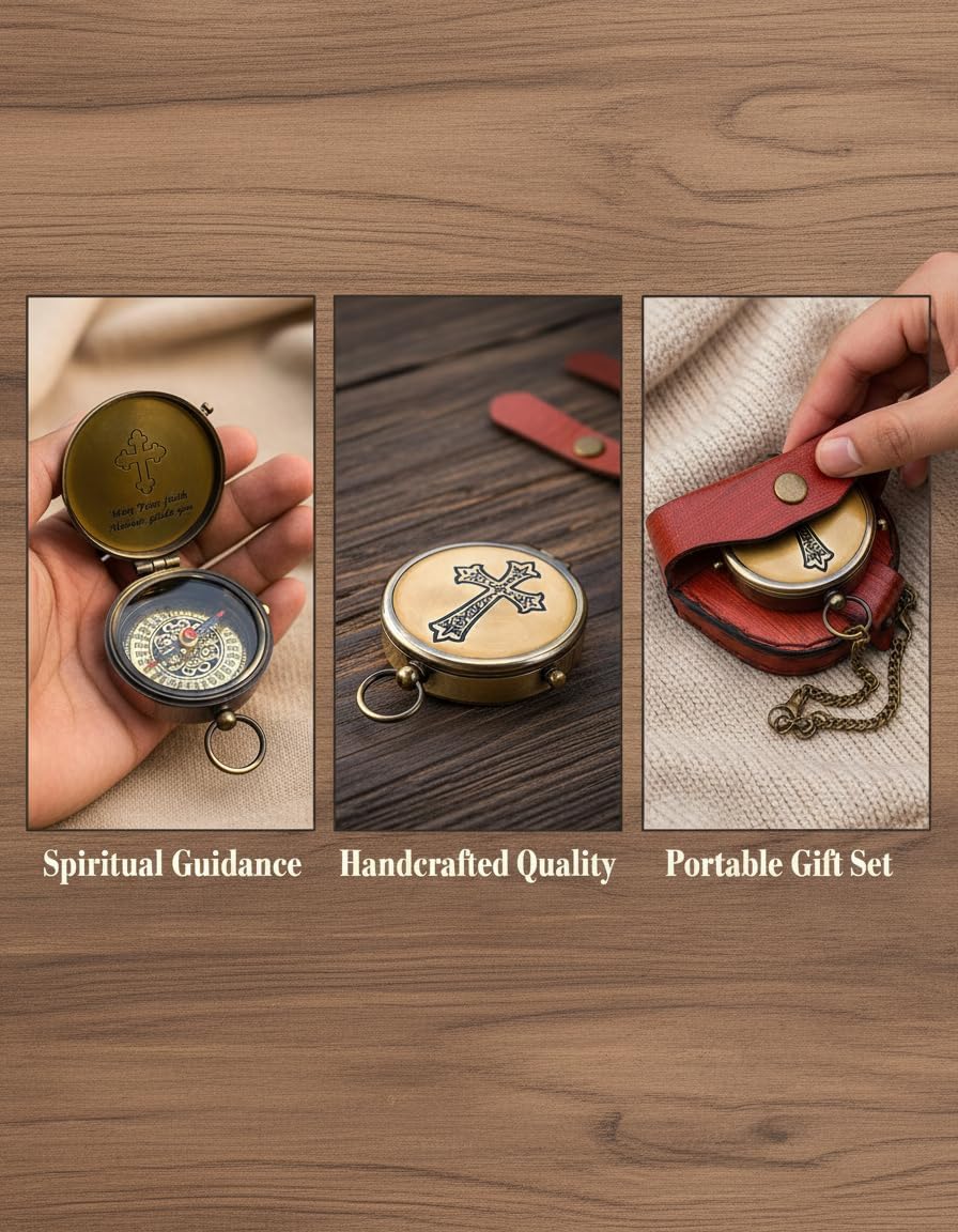 Personalized Gift May Your Faith Always Guide You and Cross Engraved On Working Compass, Confirmation Gift Ideas, Baptism Gifts, Birthday, Get Well Soon, Graduation, Heavenly Gift of Faith