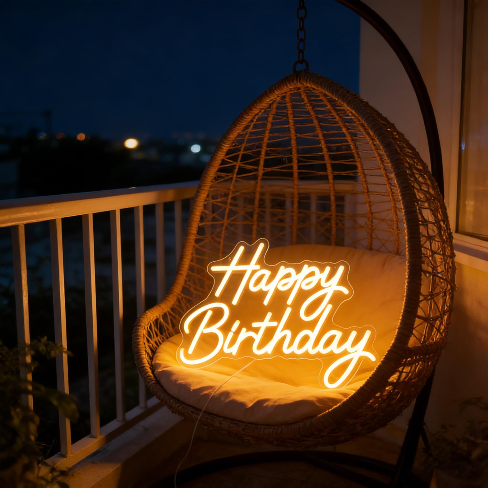 Neon "Happy Birthday" do dekoracji ścian, podświetlany znak LED "Happy Birthday" z 10 balonami, ściemniane znaki świetlne 'Happy Birthday' na wszystkie dekoracje urodzinowe tło, ciepła biel