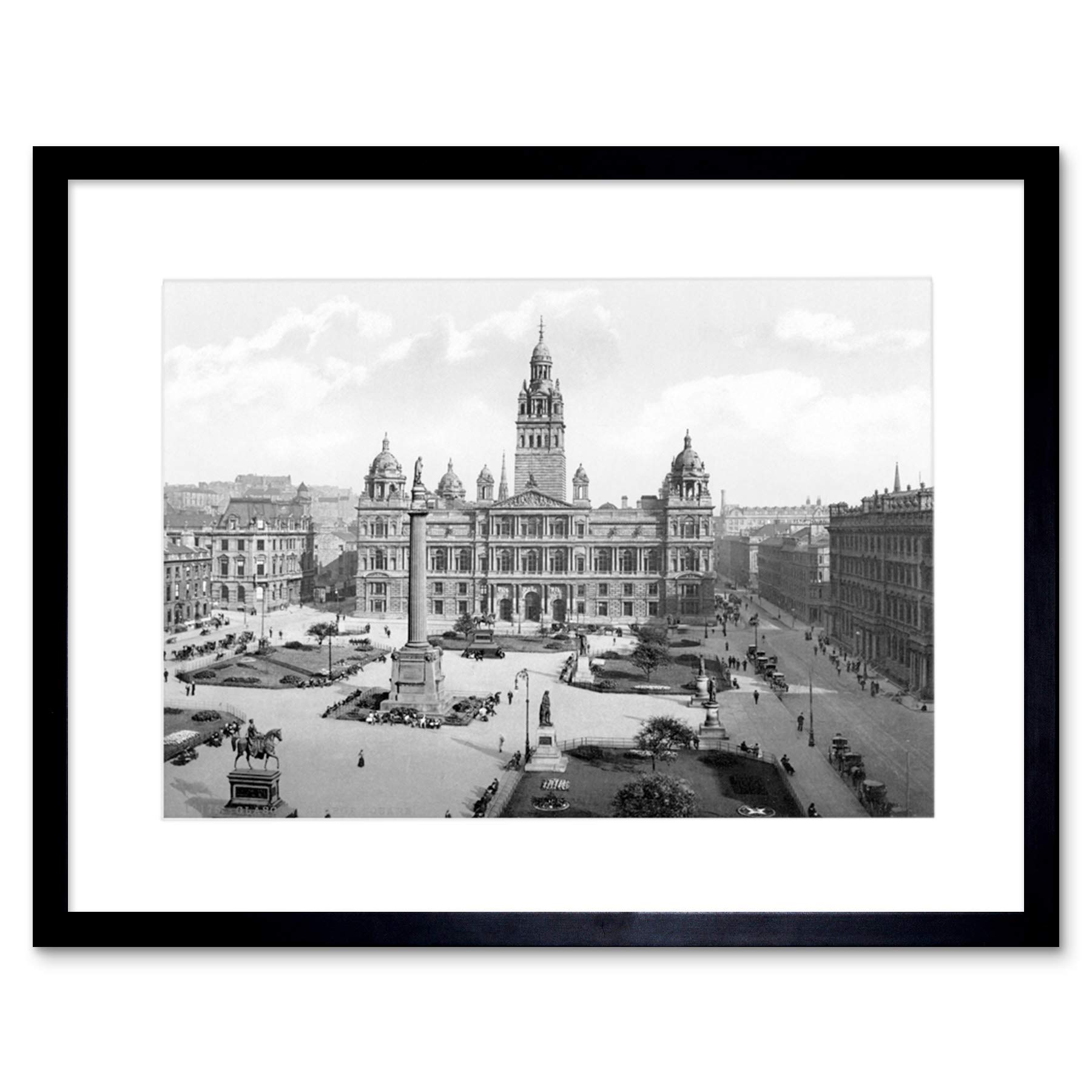Wee Blue Coo Glasgow George Square Scotland Vintage History Old BW Framed Wall Art Print