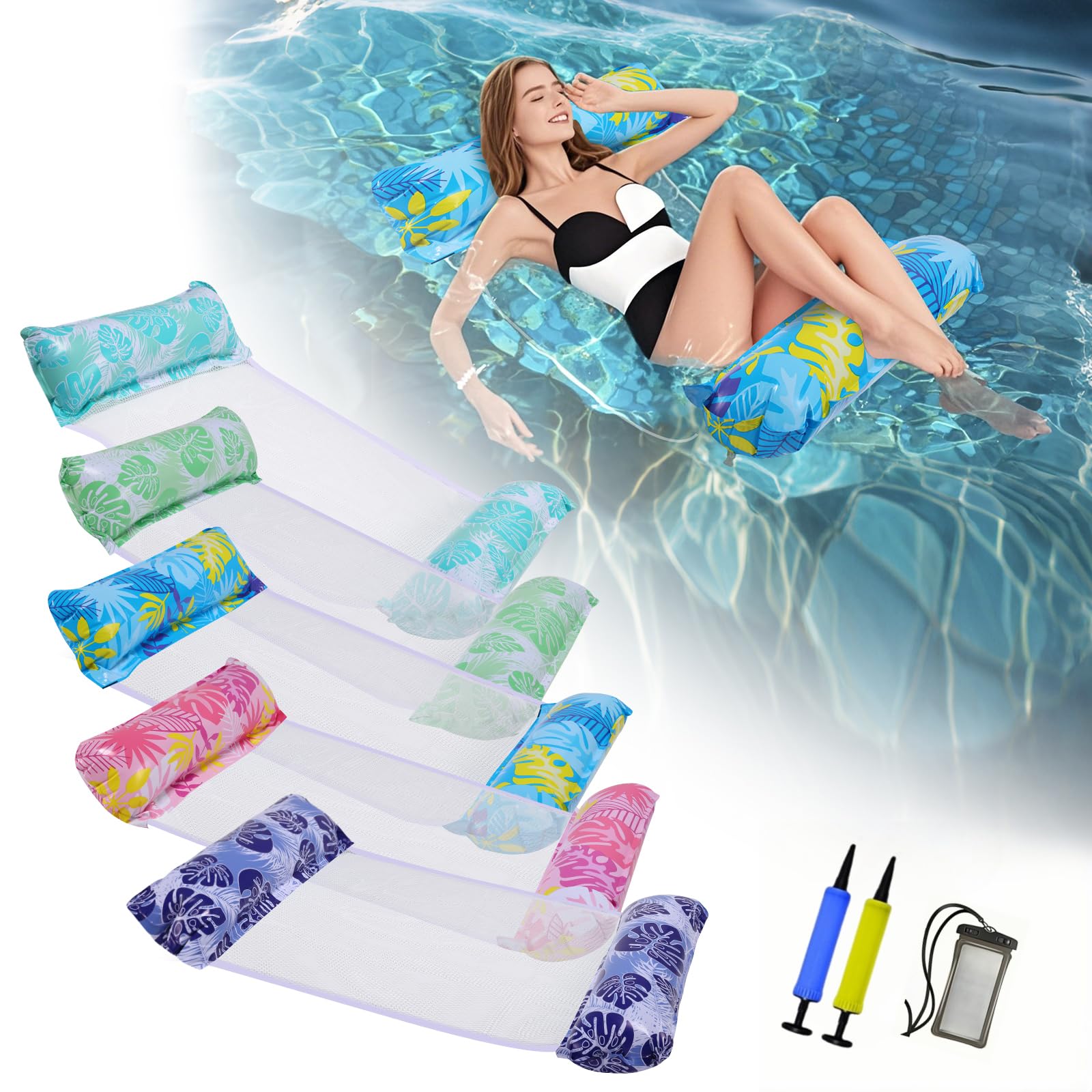 CLPCLP Inflatable Pool Floats Adult，5 Pack Multi-Purpose Pool Float Water Hammock，Pool Float Chair-Swimming Pool Raft，Pool Hammock Floaties for Adults Beach Vacation Essentials